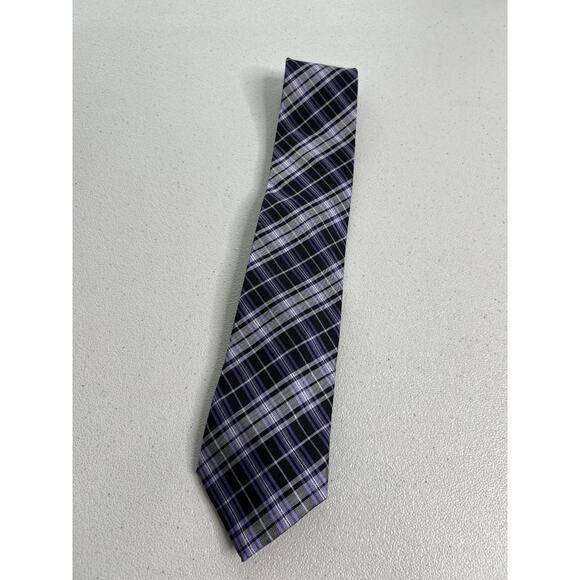 Chaps Black, Purple, Gray Plaid Pattern 100% Silk Handmade Tie NWOT - Picture 3 of 6